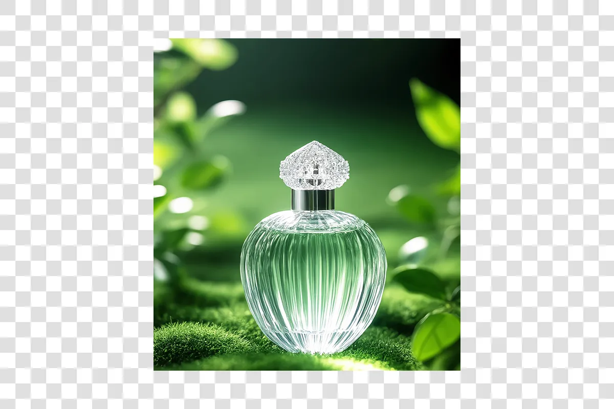Foto di una bottiglia di profumo con uno sfondo stretto.